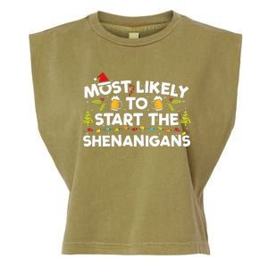 Most Likely To Start The Shenanigans Funny Family Christmas Garment-Dyed Women's Muscle Tee