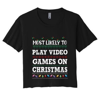Most Likely to play video games Ugly Christmas Sweater  Crop Top