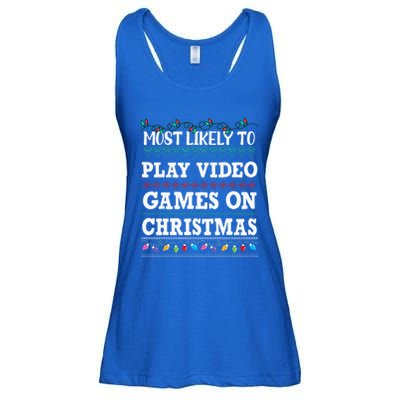 Most Likely to play video games Ugly Christmas Sweater  Ladies Essential Flowy Tank