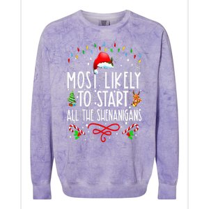 Most Likely To Start All The Shenanigans Family Xmas Holiday Colorblast Crewneck Sweatshirt