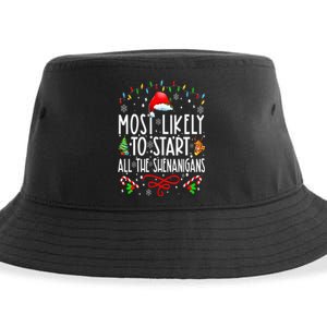 Most Likely To Start All The Shenanigans Family Xmas Holiday Sustainable Bucket Hat