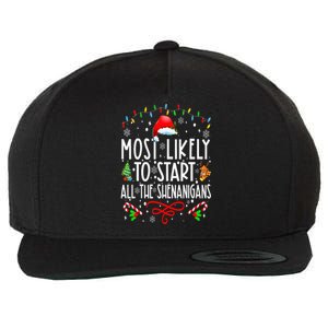 Most Likely To Start All The Shenanigans Family Xmas Holiday Wool Snapback Cap