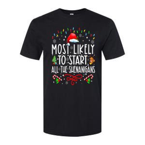 Most Likely To Start All The Shenanigans Family Xmas Holiday Softstyle CVC T-Shirt