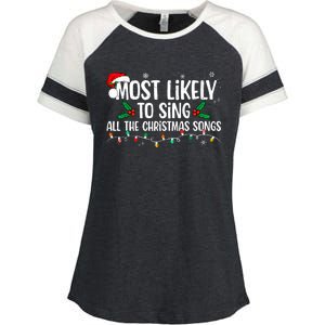 Most Likely To Sing All The Christmas Songs Family Matching Enza Ladies Jersey Colorblock Tee