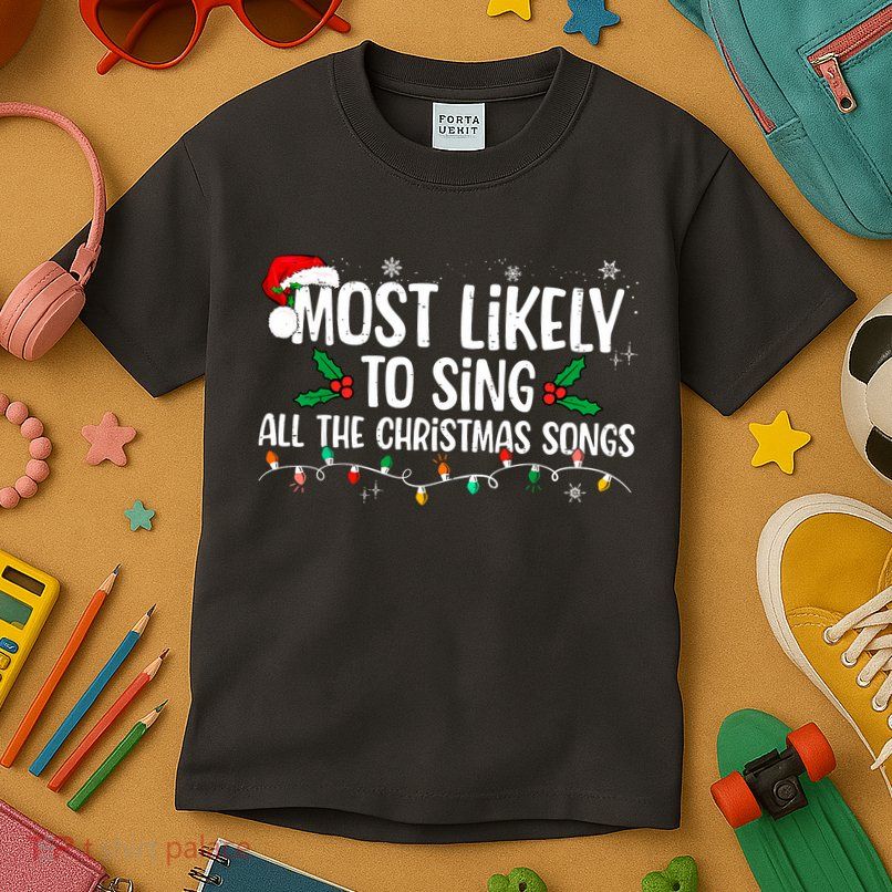 Most Likely To Sing All The Christmas Songs Family Matching Kids T-Shirt