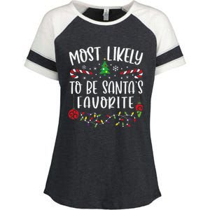 Most Likely To Be SantaS Favorite Funny Christmas Family Matching Cute Christ Enza Ladies Jersey Colorblock Tee