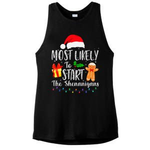 Most Likely To Start The Shenanigans Funny Family Christmas Ladies PosiCharge Tri-Blend Wicking Tank