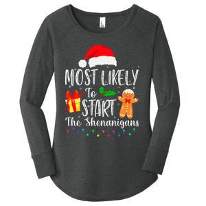 Most Likely To Start The Shenanigans Funny Family Christmas Women's Perfect Tri Tunic Long Sleeve Shirt