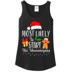 Most Likely To Start The Shenanigans Funny Family Christmas Ladies Essential Tank