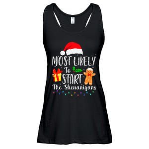 Most Likely To Start The Shenanigans Funny Family Christmas Ladies Essential Flowy Tank