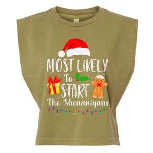 Most Likely To Start The Shenanigans Funny Family Christmas Garment-Dyed Women's Muscle Tee