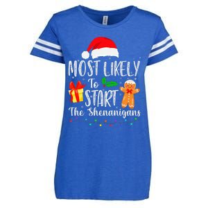 Most Likely To Start The Shenanigans Funny Family Christmas Enza Ladies Jersey Football T-Shirt