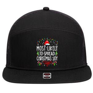 Most Likely To Spread Christmas Joy Family Matching Pajamas 7 Panel Mesh Trucker Snapback Hat