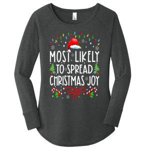 Most Likely To Spread Christmas Joy Family Matching Pajamas Women's Perfect Tri Tunic Long Sleeve Shirt