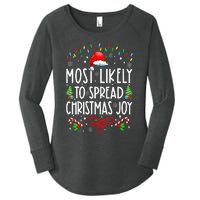 Most Likely To Spread Christmas Joy Family Matching Pajamas Women's Perfect Tri Tunic Long Sleeve Shirt