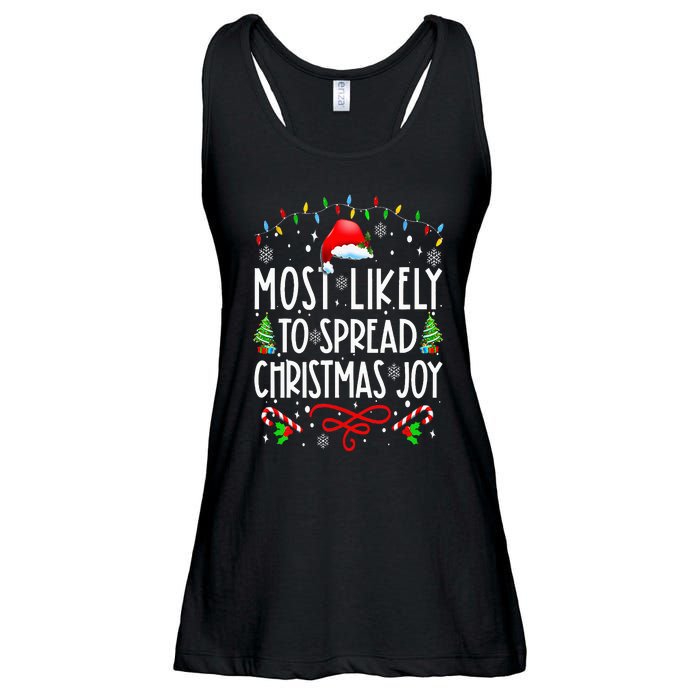 Most Likely To Spread Christmas Joy Family Matching Pajamas Ladies Essential Flowy Tank