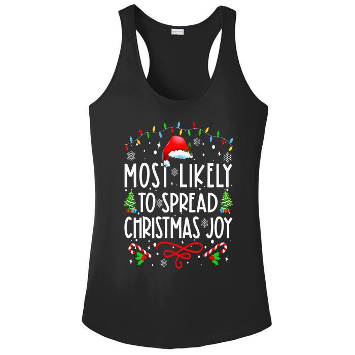 Most Likely To Spread Christmas Joy Family Matching Pajamas Ladies PosiCharge Competitor Racerback Tank