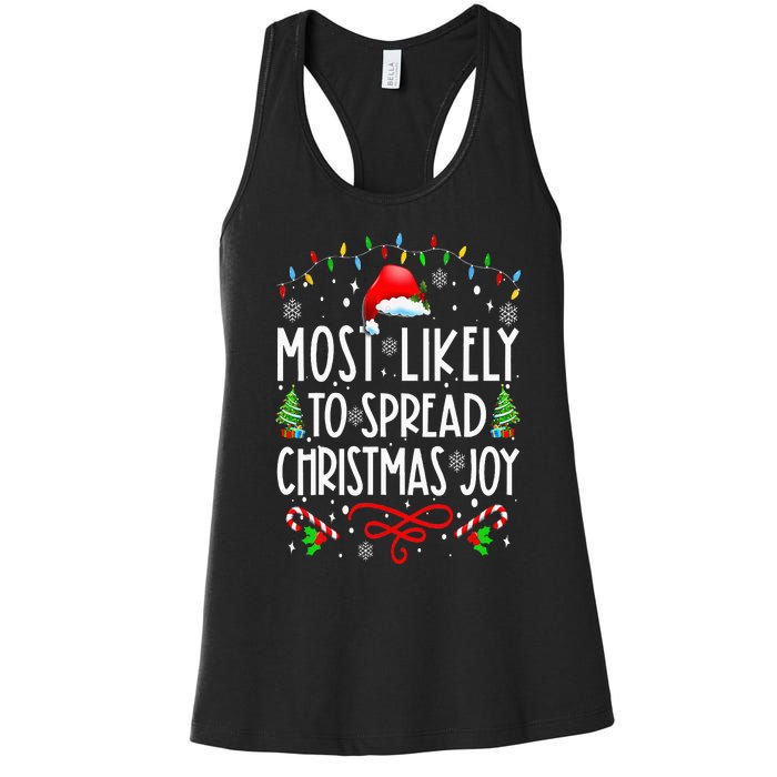 Most Likely To Spread Christmas Joy Family Matching Pajamas Women's Racerback Tank