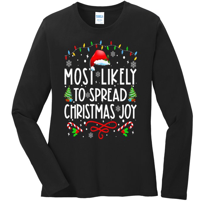 Most Likely To Spread Christmas Joy Family Matching Pajamas Ladies Long Sleeve Shirt