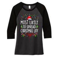 Most Likely To Spread Christmas Joy Family Matching Pajamas Women's Tri-Blend 3/4-Sleeve Raglan Shirt