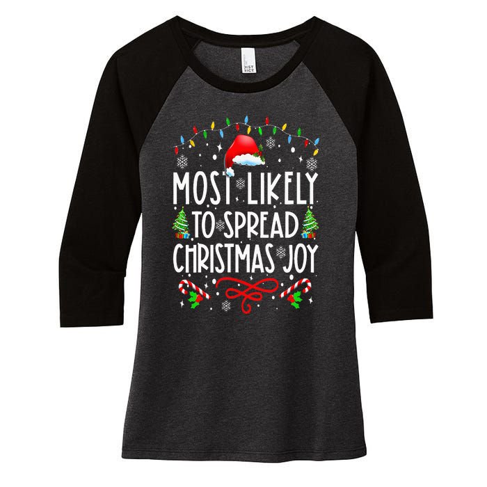 Most Likely To Spread Christmas Joy Family Matching Pajamas Women's Tri-Blend 3/4-Sleeve Raglan Shirt