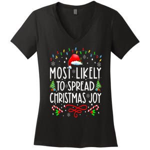 Most Likely To Spread Christmas Joy Family Matching Pajamas Women's V-Neck T-Shirt