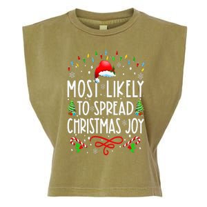 Most Likely To Spread Christmas Joy Family Matching Pajamas Garment-Dyed Women's Muscle Tee