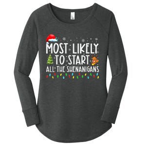 Most Likely To Start All The Shenanigans Family Xmas Holiday Women's Perfect Tri Tunic Long Sleeve Shirt