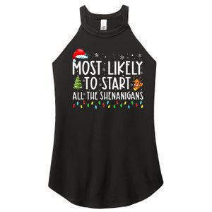 Most Likely To Start All The Shenanigans Family Xmas Holiday Women's Perfect Tri Rocker Tank