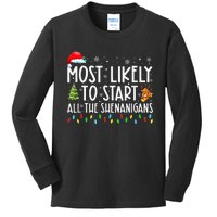 Most Likely To Start All The Shenanigans Family Xmas Holiday Kids Long Sleeve Shirt