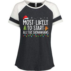 Most Likely To Start All The Shenanigans Family Xmas Holiday Enza Ladies Jersey Colorblock Tee