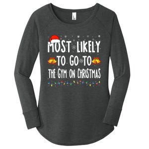 Most Likely To Go To Gym On Christmas Bodybuilding Xmas Gym Women's Perfect Tri Tunic Long Sleeve Shirt