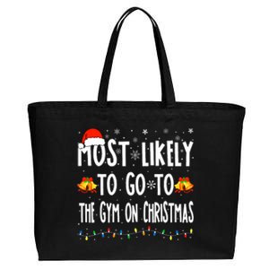 Most Likely To Go To Gym On Christmas Bodybuilding Xmas Gym Cotton Canvas Jumbo Tote