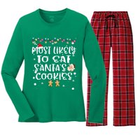 Most Likely To Eat Santas Cookie Christmas Family Matching Women's Long Sleeve Flannel Pajama Set 