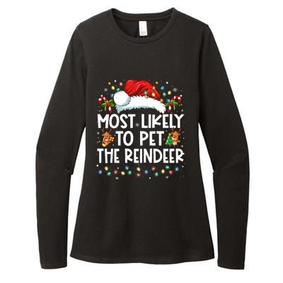 Most Likely To Pet The Reindeer Funny Christmas Womens CVC Long Sleeve Shirt