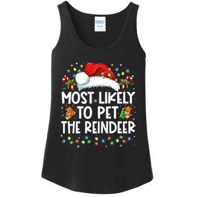 Most Likely To Pet The Reindeer Funny Christmas Ladies Essential Tank