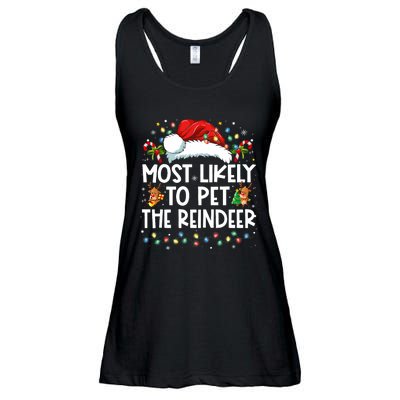 Most Likely To Pet The Reindeer Funny Christmas Ladies Essential Flowy Tank