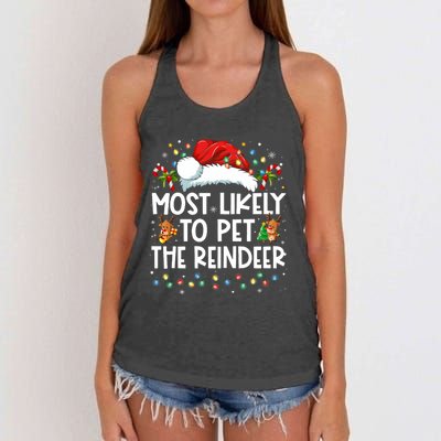 Most Likely To Pet The Reindeer Funny Christmas Women's Knotted Racerback Tank