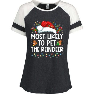 Most Likely To Pet The Reindeer Funny Christmas Enza Ladies Jersey Colorblock Tee