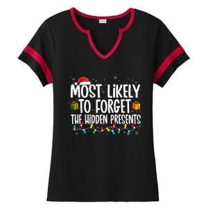 Most Likely To Forget The Hidden Presents Family Christmas Ladies Halftime Notch Neck Tee