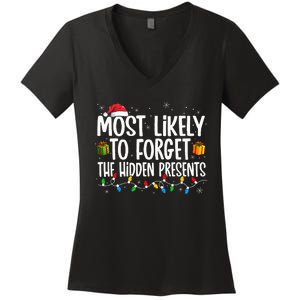 Most Likely To Forget The Hidden Presents Family Christmas Women's V-Neck T-Shirt