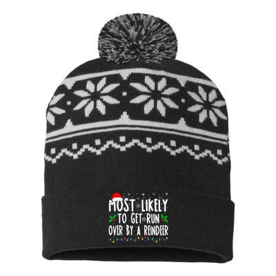 Most Likely To Get Run Over By A Reindeer Matching Christmas USA-Made Snowflake Beanie