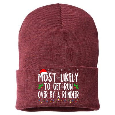 Most Likely To Get Run Over By A Reindeer Matching Christmas Sustainable Knit Beanie