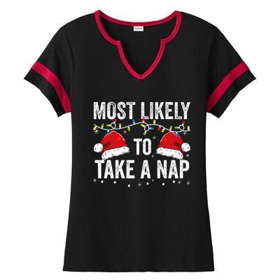 Most Likely To Take A Nap Matching Christmas For Family Ladies Halftime Notch Neck Tee