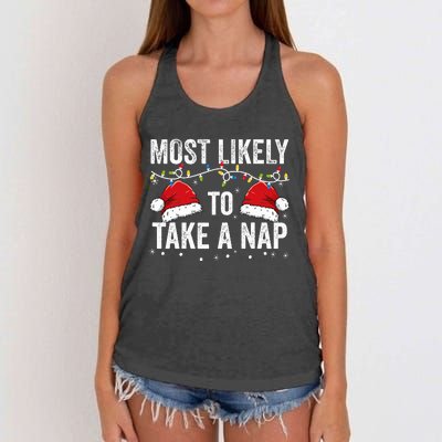 Most Likely To Take A Nap Matching Christmas For Family Women's Knotted Racerback Tank