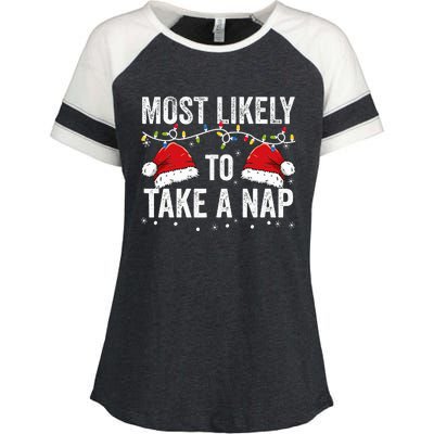 Most Likely To Take A Nap Matching Christmas For Family Enza Ladies Jersey Colorblock Tee