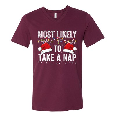 Most Likely To Take A Nap Matching Christmas For Family V-Neck T-Shirt