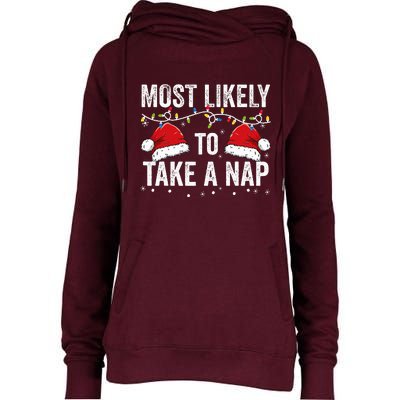 Most Likely To Take A Nap Matching Christmas For Family Womens Funnel Neck Pullover Hood