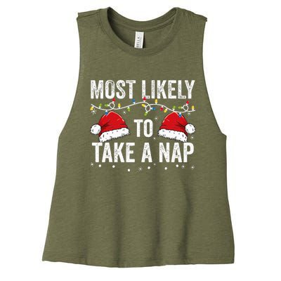 Most Likely To Take A Nap Matching Christmas For Family Women's Racerback Cropped Tank