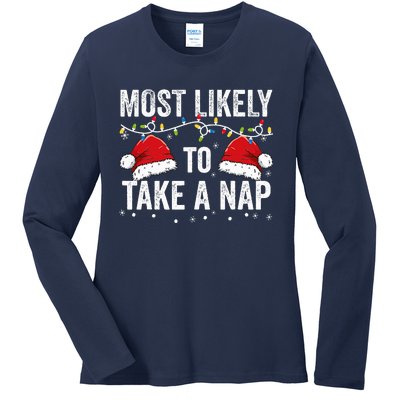 Most Likely To Take A Nap Matching Christmas For Family Ladies Long Sleeve Shirt